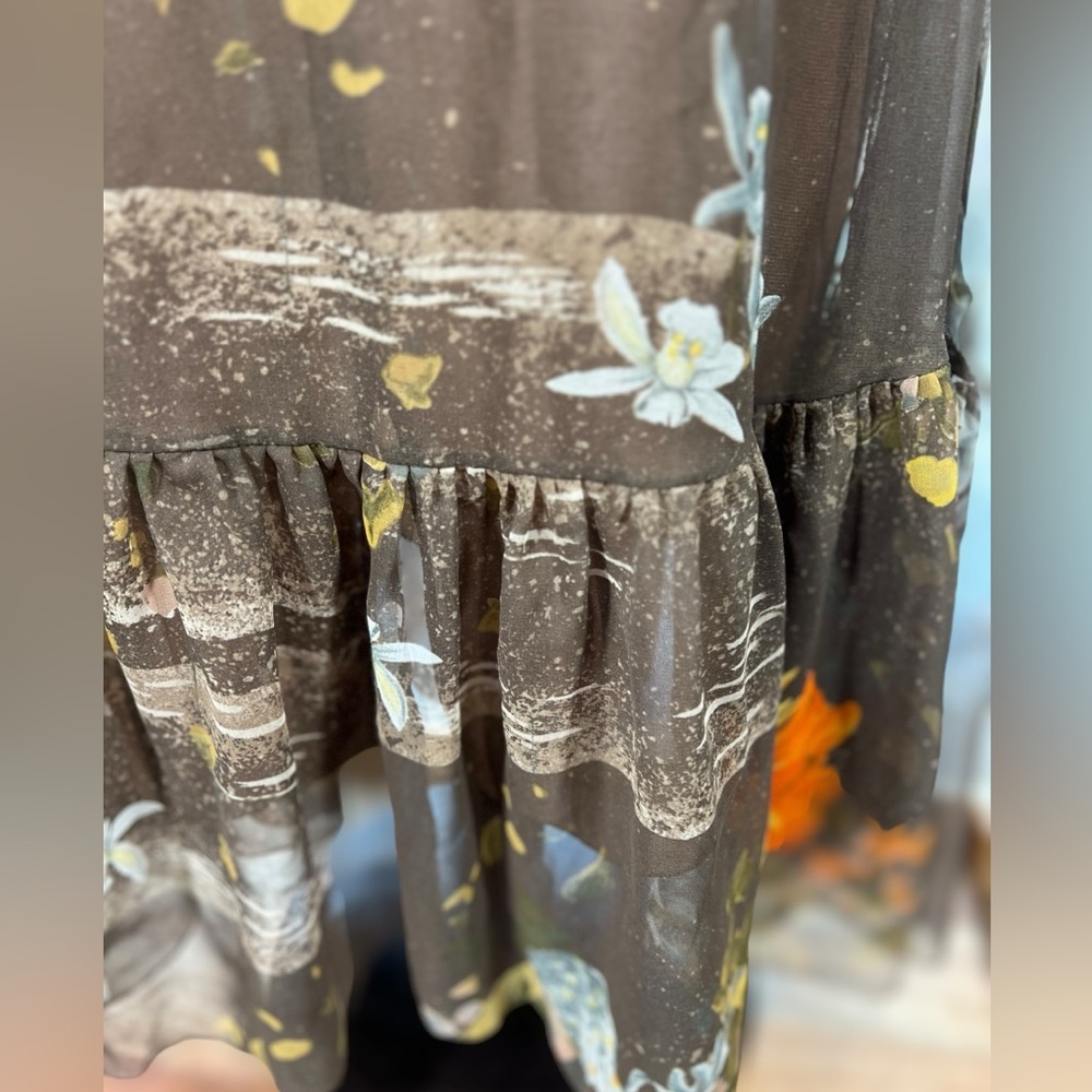 Vintage retro rare dress - 1970s sheer brown and multicolor dress Medium - Large - Picture 5 of 10